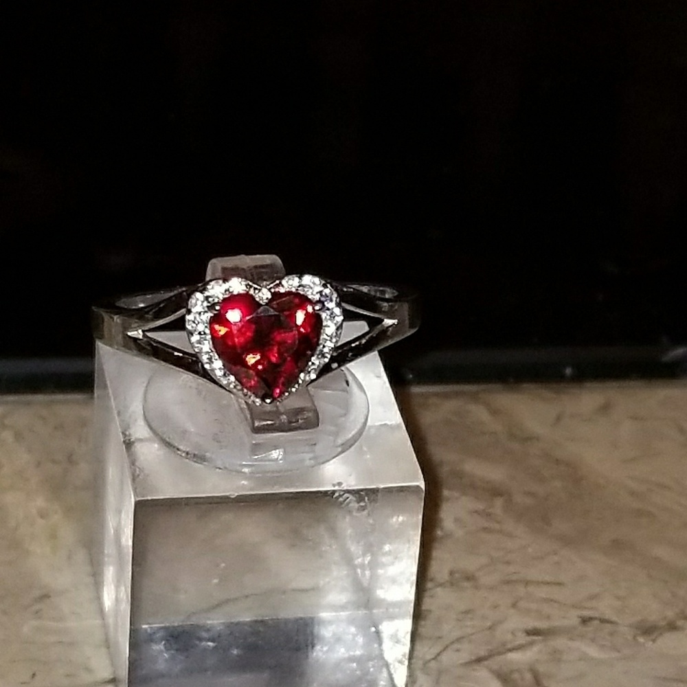 925 Sterling silver ruby heart ring.